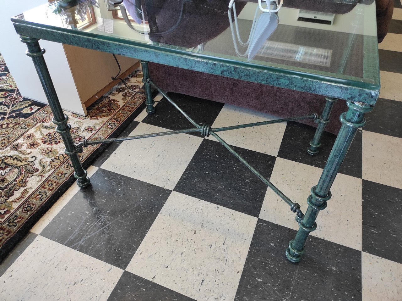 Pair Of Green Metal End Tables And Glass Top Roth & Brader Furniture