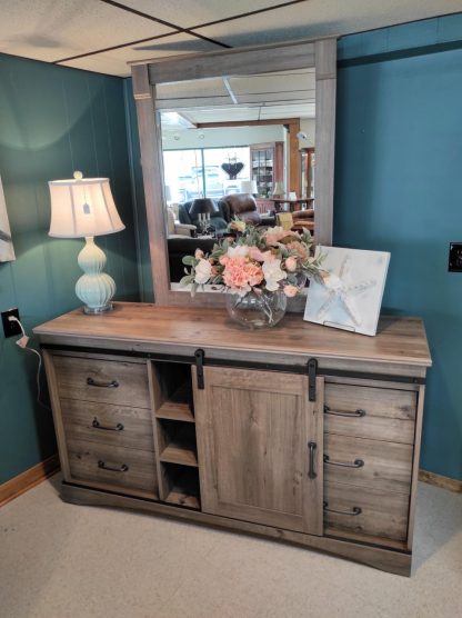 Gray Barn Door Dresser And Mirror