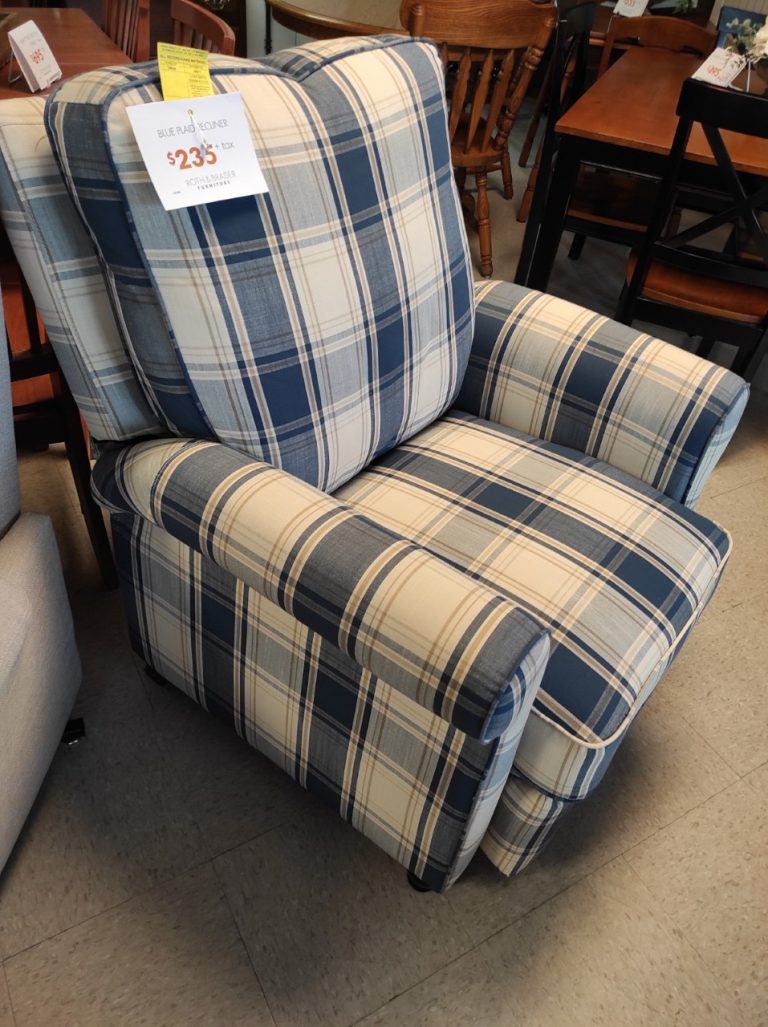 Blue Plaid Recliner Roth & Brader Furniture