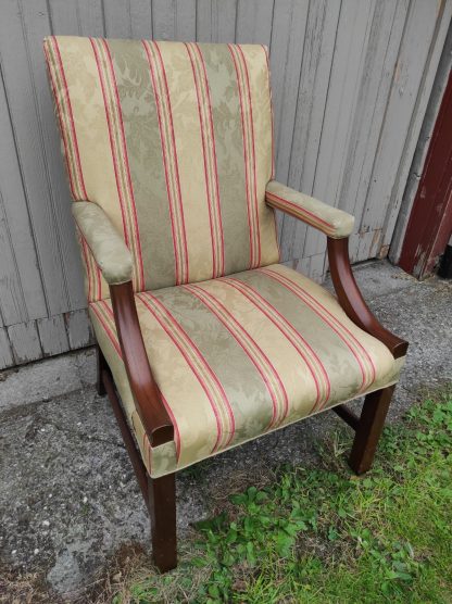 Mahogany Side Chair With Striped Fabric