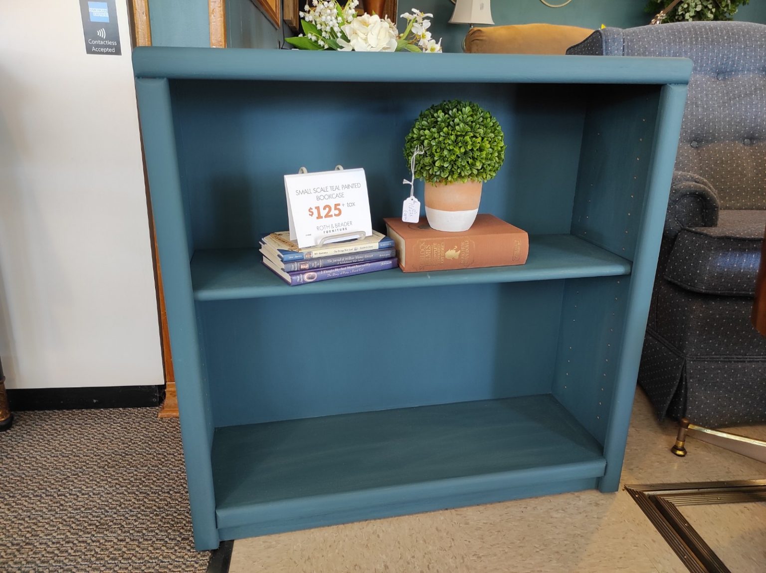 Small Scale Teal Painted Bookcase Roth & Brader Furniture