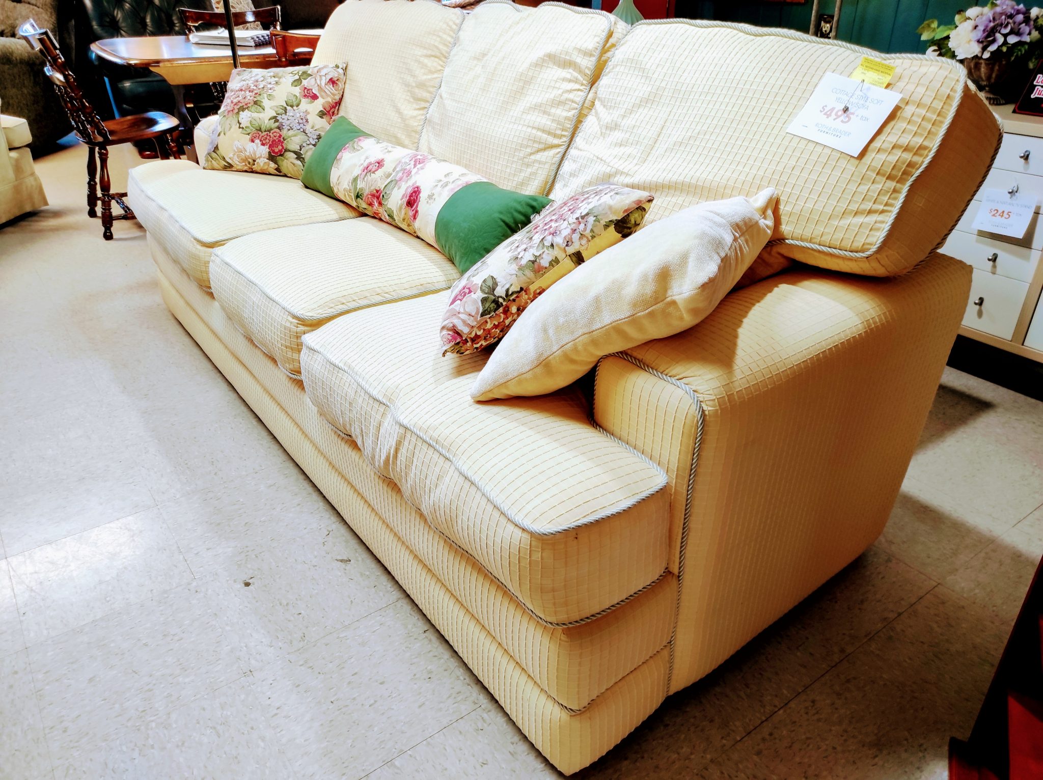 LaZBoy Cottage Style Butter Yellow Sofa Roth & Brader Furniture