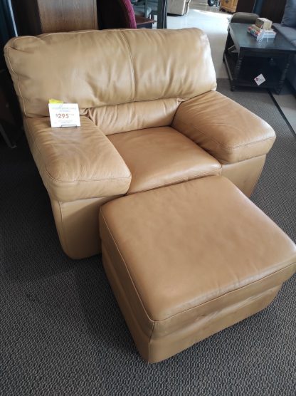 Golden Color Leather Chair & Ottoman - Image 2