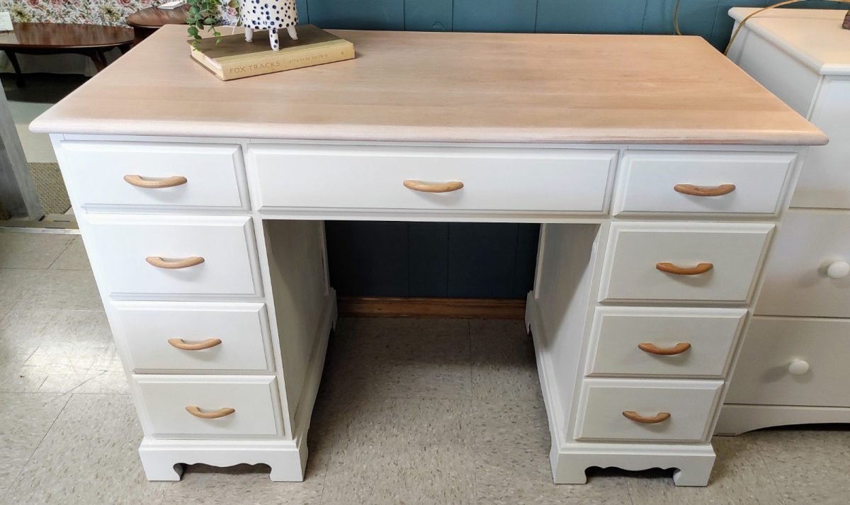 White Painted Desk W/ Natural Color Stained Top Roth & Brader Furniture