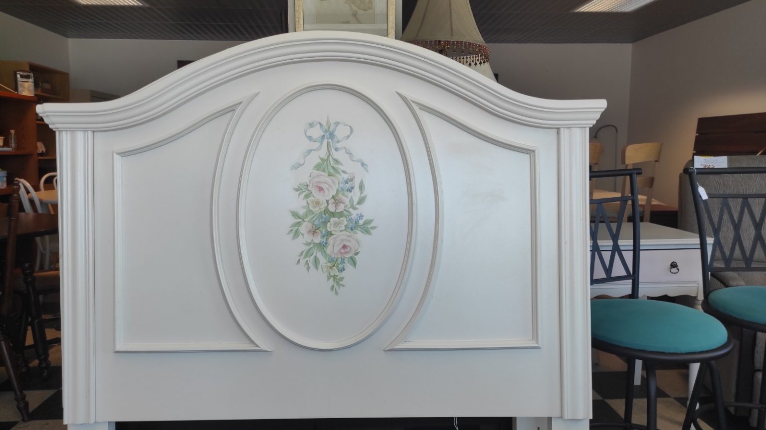 WHITE & FLORAL TWIN HEADBOARD & FRAME