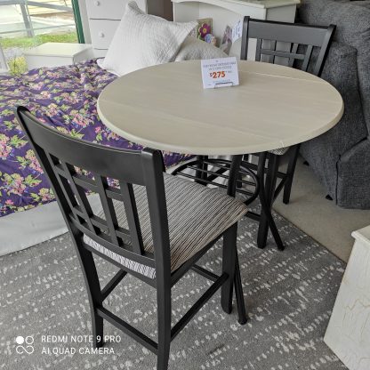 Pub Height Dropleaf Table W/ 2 Gray Stools - Image 2