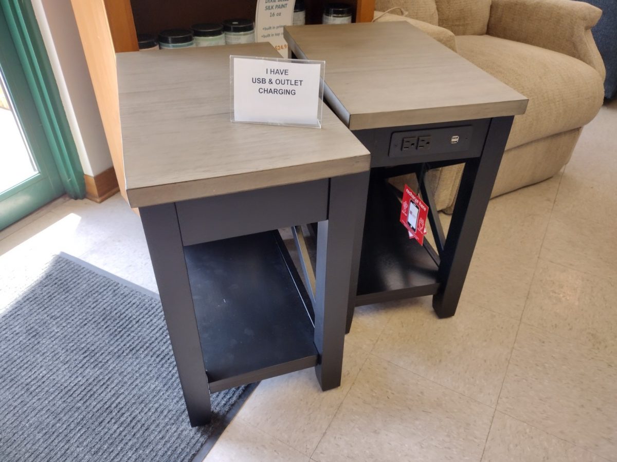 GRAY & BLACK END TABLE W/ CHARGING PORTS