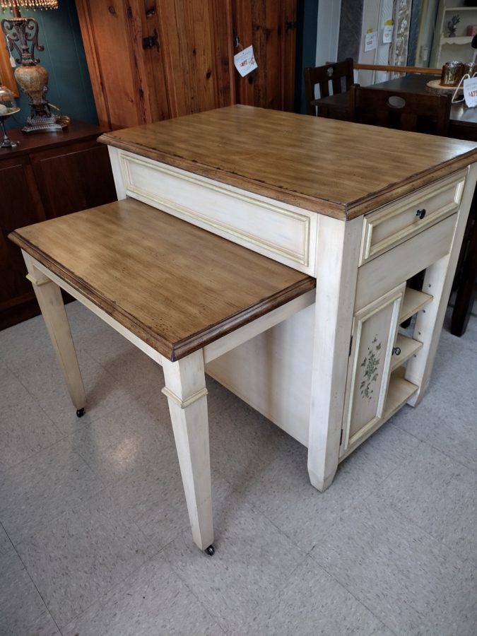 Soft White Kitchen Island W/ Pull Out Table | Roth & Brader Furniture