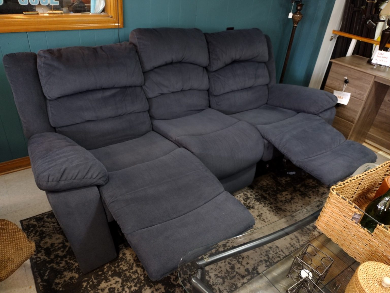 Steel Blue Double Reclining Sofa Roth & Brader Furniture