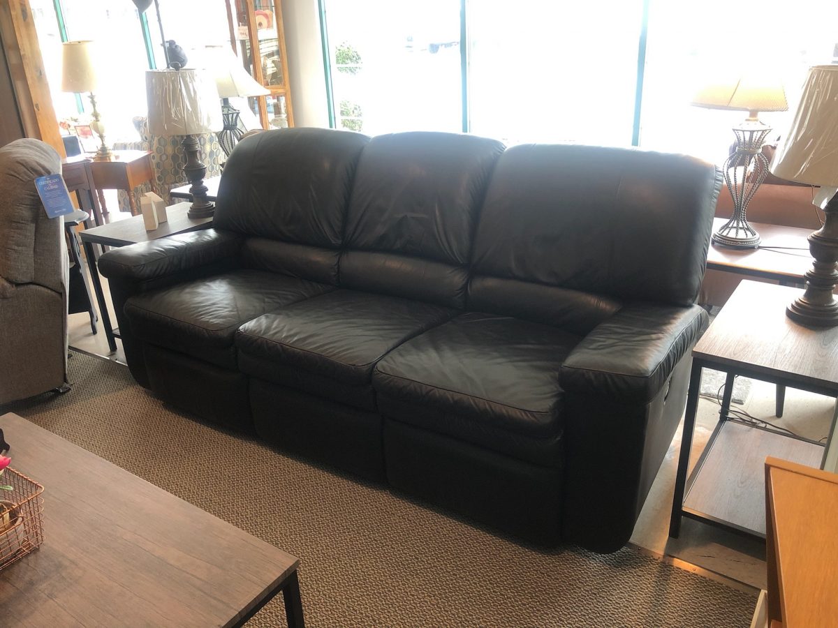 Black Leather Double Reclining Sofa Roth & Brader Furniture