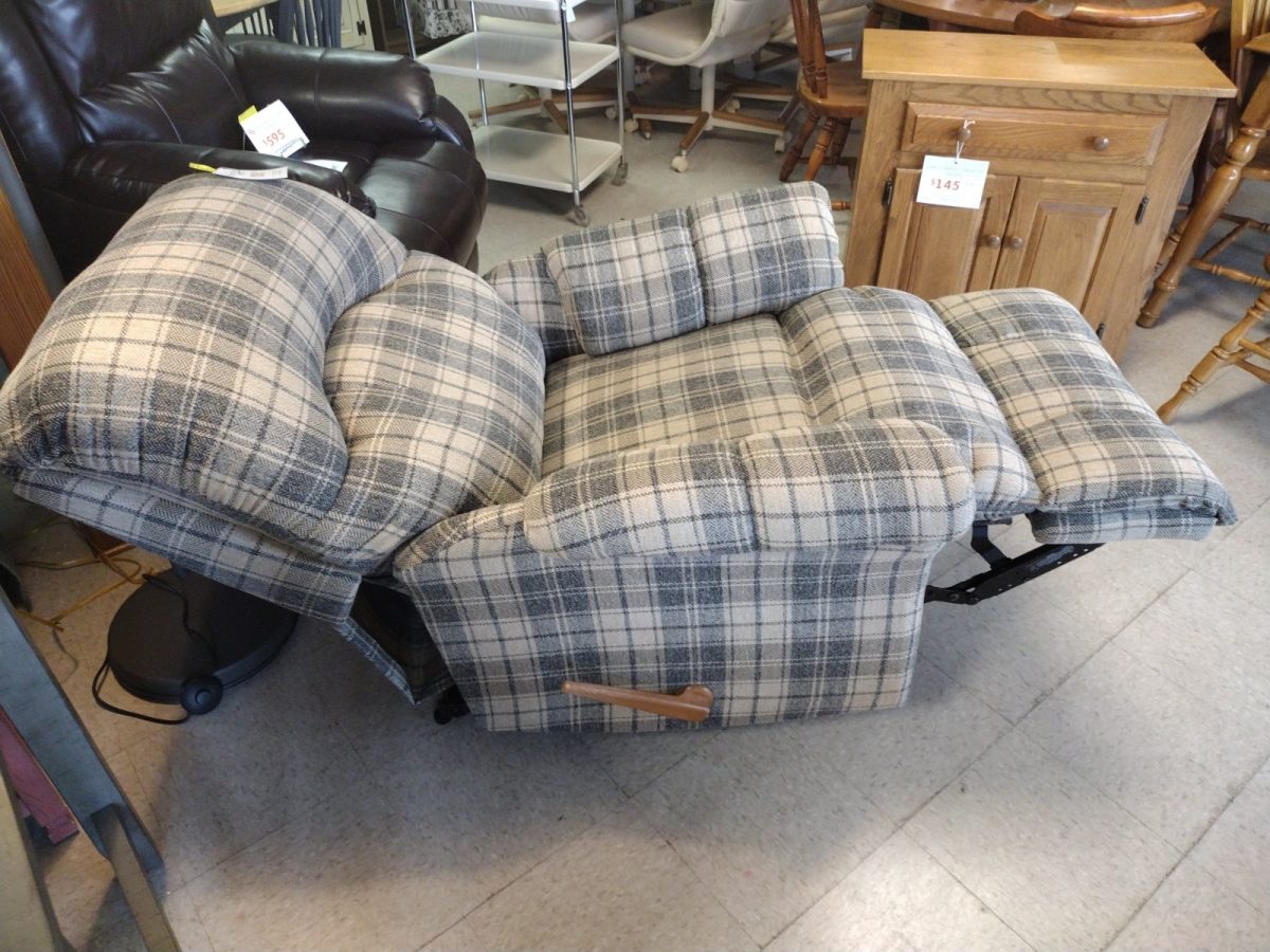 Blue & Gray Plaid Rocker Recliner Roth & Brader Furniture