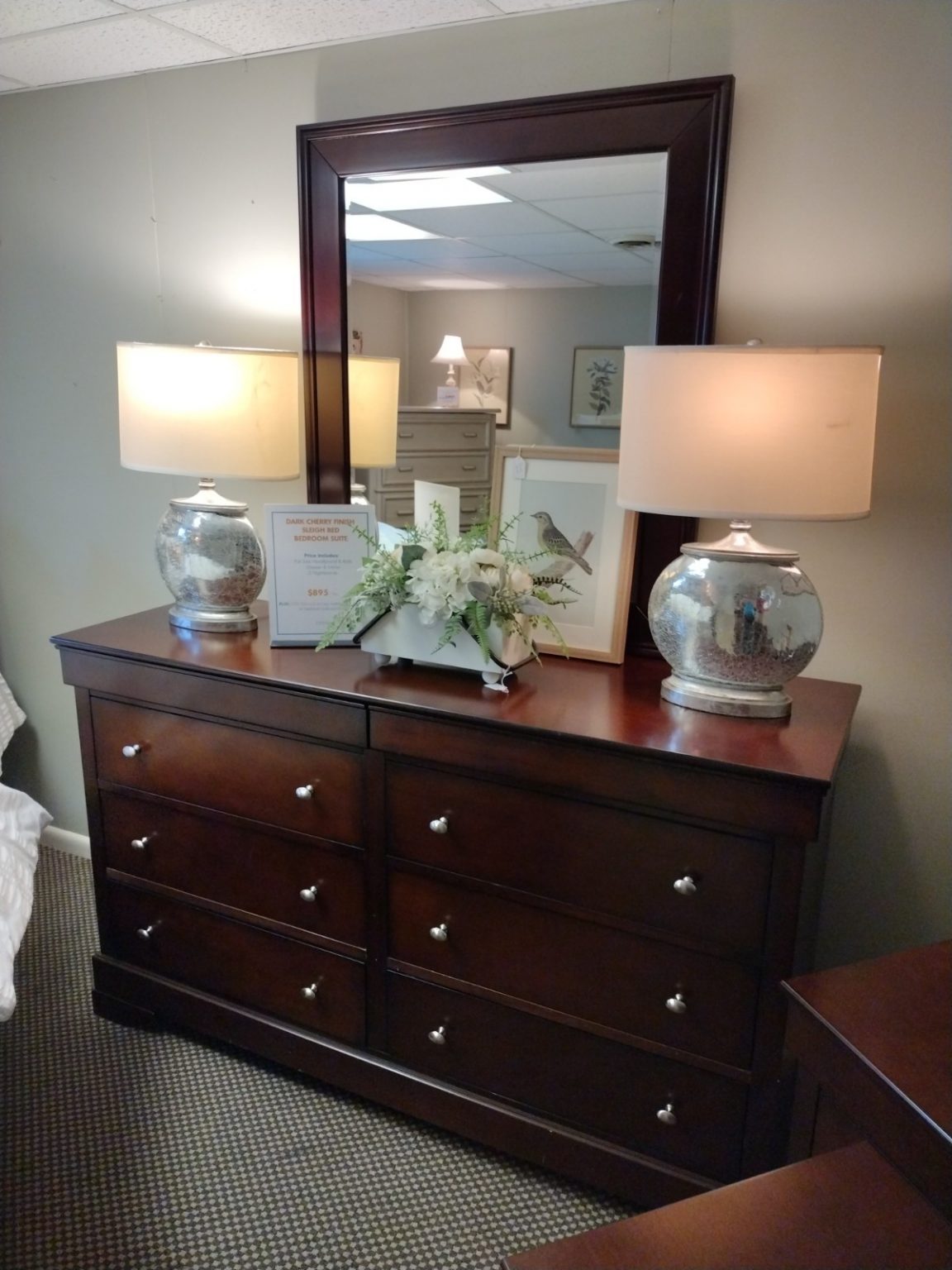 Cherry Finish Queen Sleigh Bed Bedroom Suite Roth & Brader Furniture