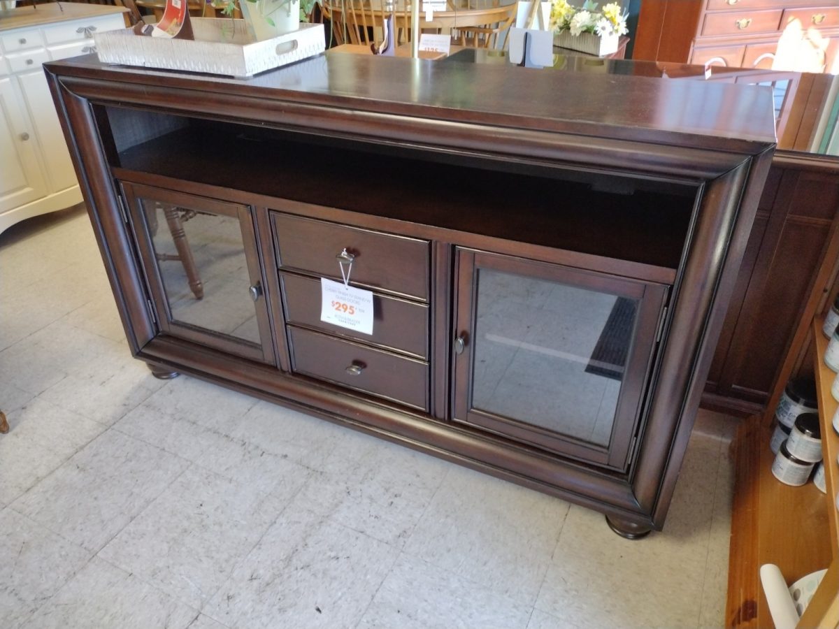 Cherry Finish TV Stand with Glass Doors Roth & Brader Furniture