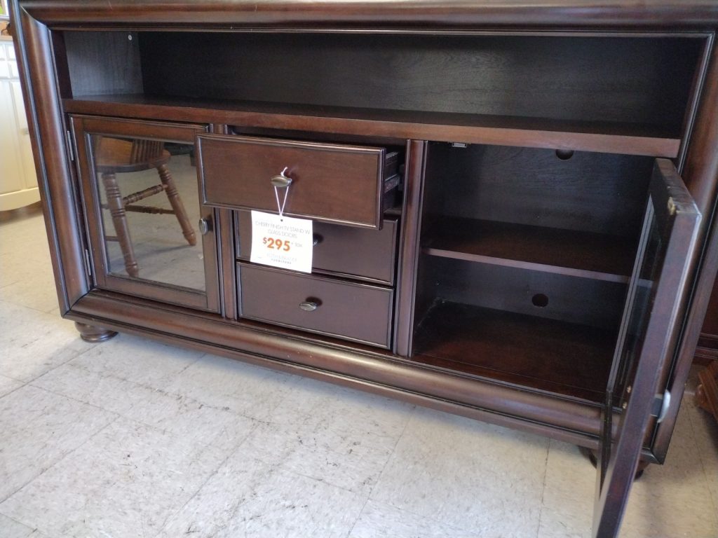 Cherry Finish TV Stand with Glass Doors Roth & Brader Furniture