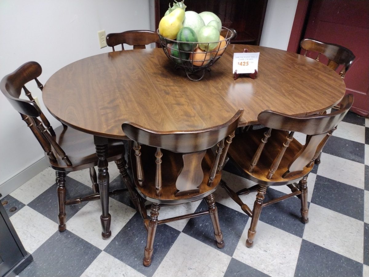 Dark Pine Round Table with 6 Chairs and 2 Boards Roth & Brader Furniture