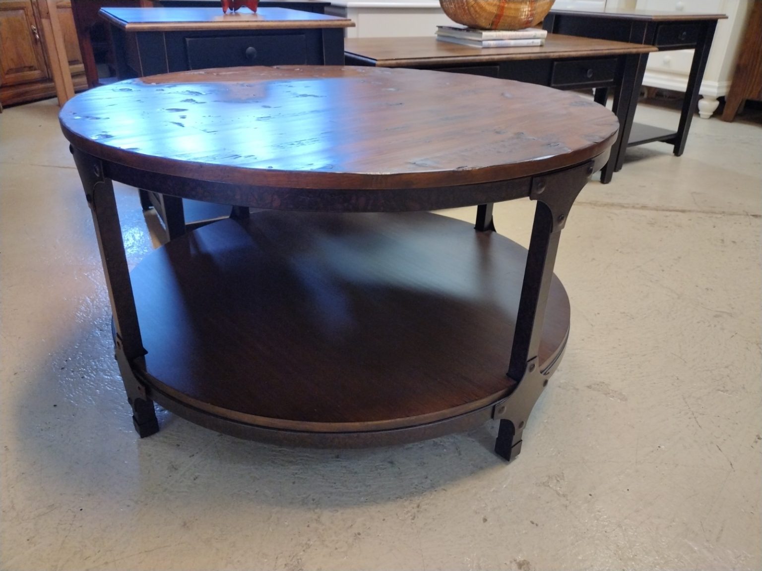 32" Round Distressed Wood Coffee Table Roth & Brader Furniture