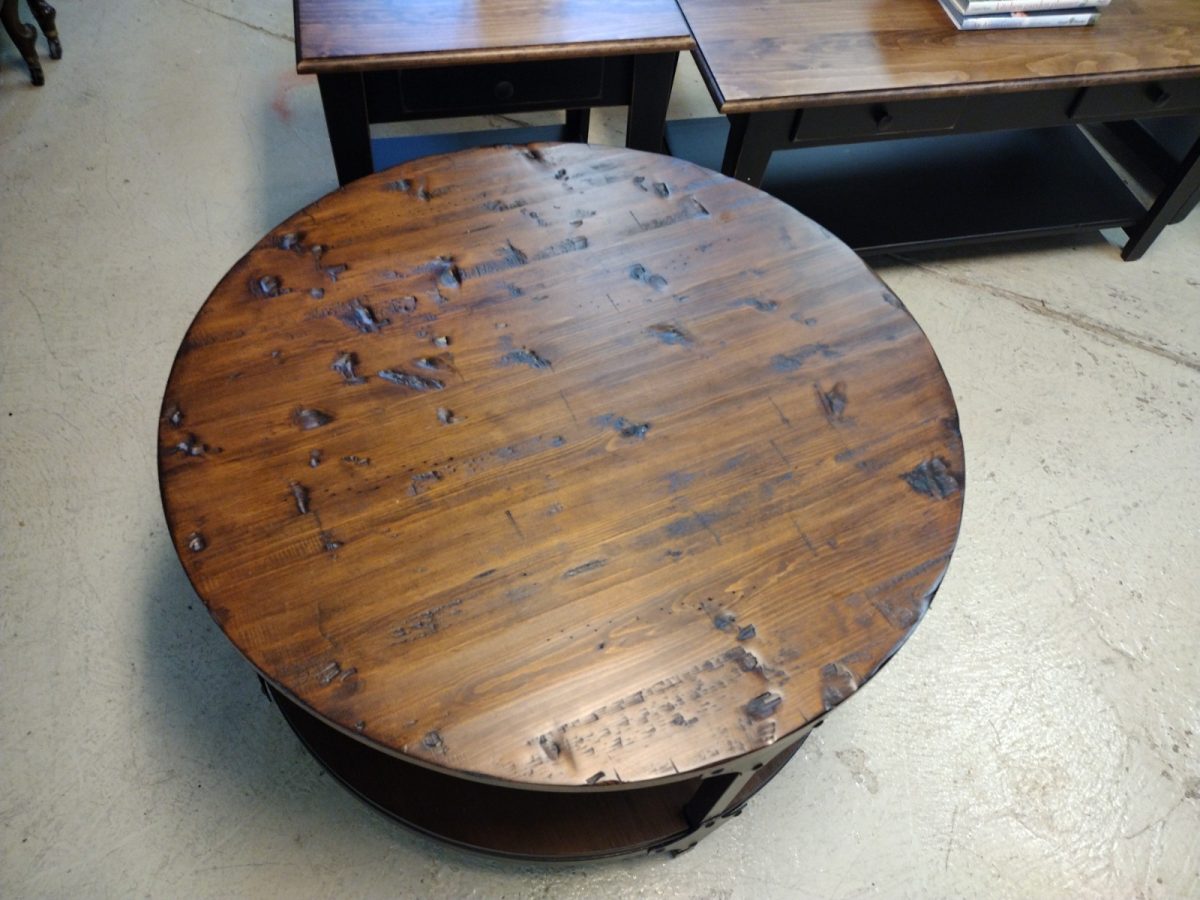32" Round Distressed Wood Coffee Table Roth & Brader Furniture