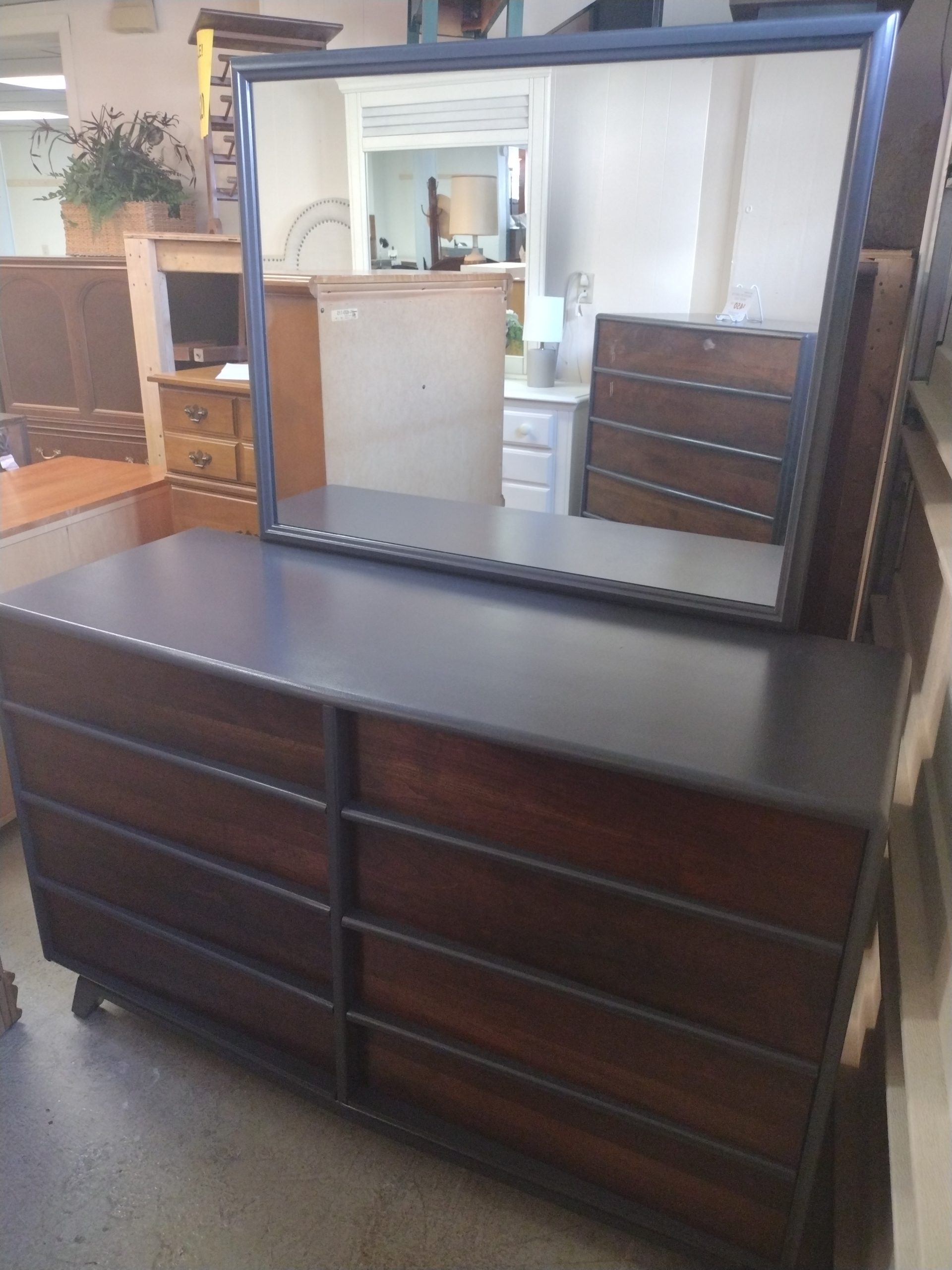 Mid Century Charcoal Dresser and Mirror Roth & Brader Furniture