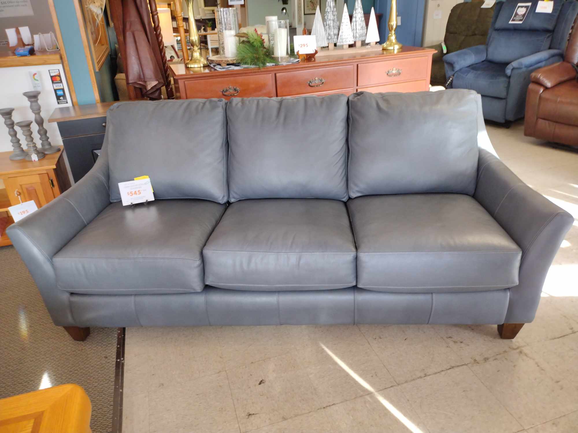 Gray Leather Sofa Made by Klaussner Roth & Brader Furniture