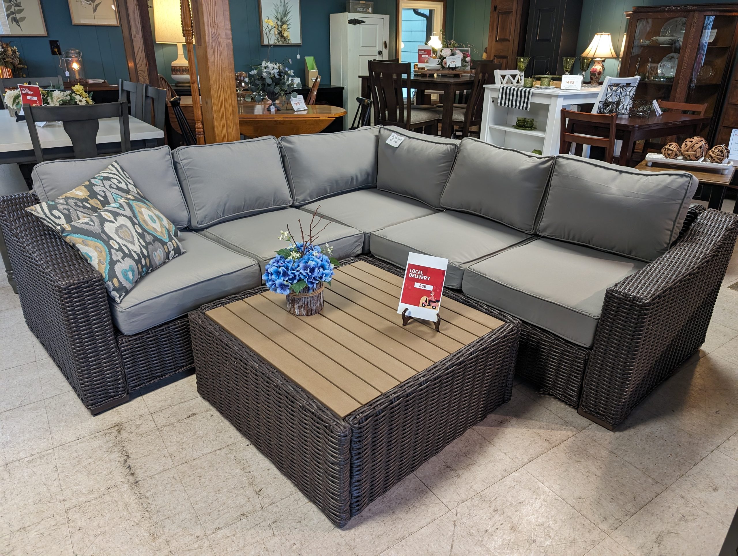 Outdoor Sectional with Gray Cushions | Roth & Brader Furniture