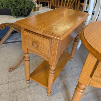 Narrow Oak End Table with Drawer