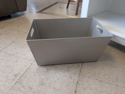 White TV Stand with Metal Bins - Image 3