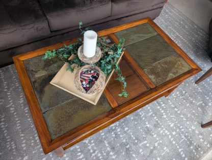 Stone Top Coffee Table on Wheels - Image 2