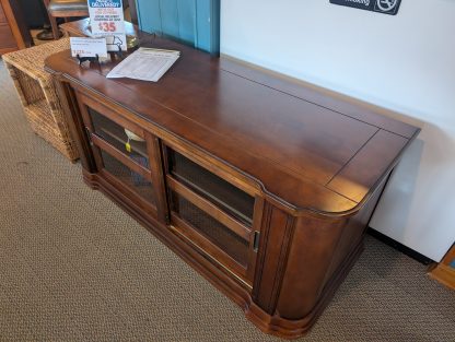 Dark Finish TV Stand w/ Sliding Glass Doors - Image 2