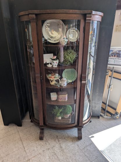 Antique Curved Glass Curio Cabinet