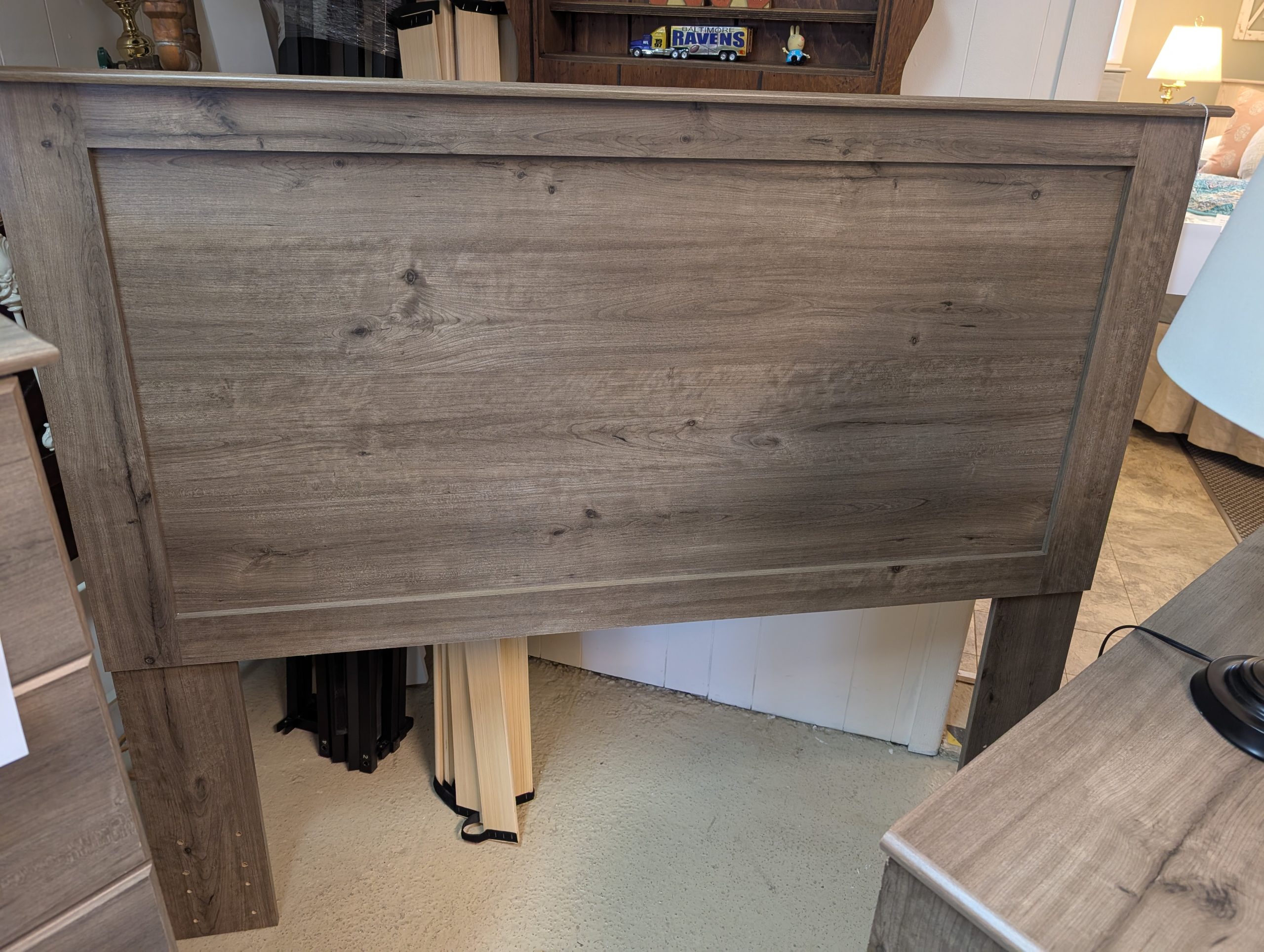 Weathered Gray Queen Headboard & Metal Rails