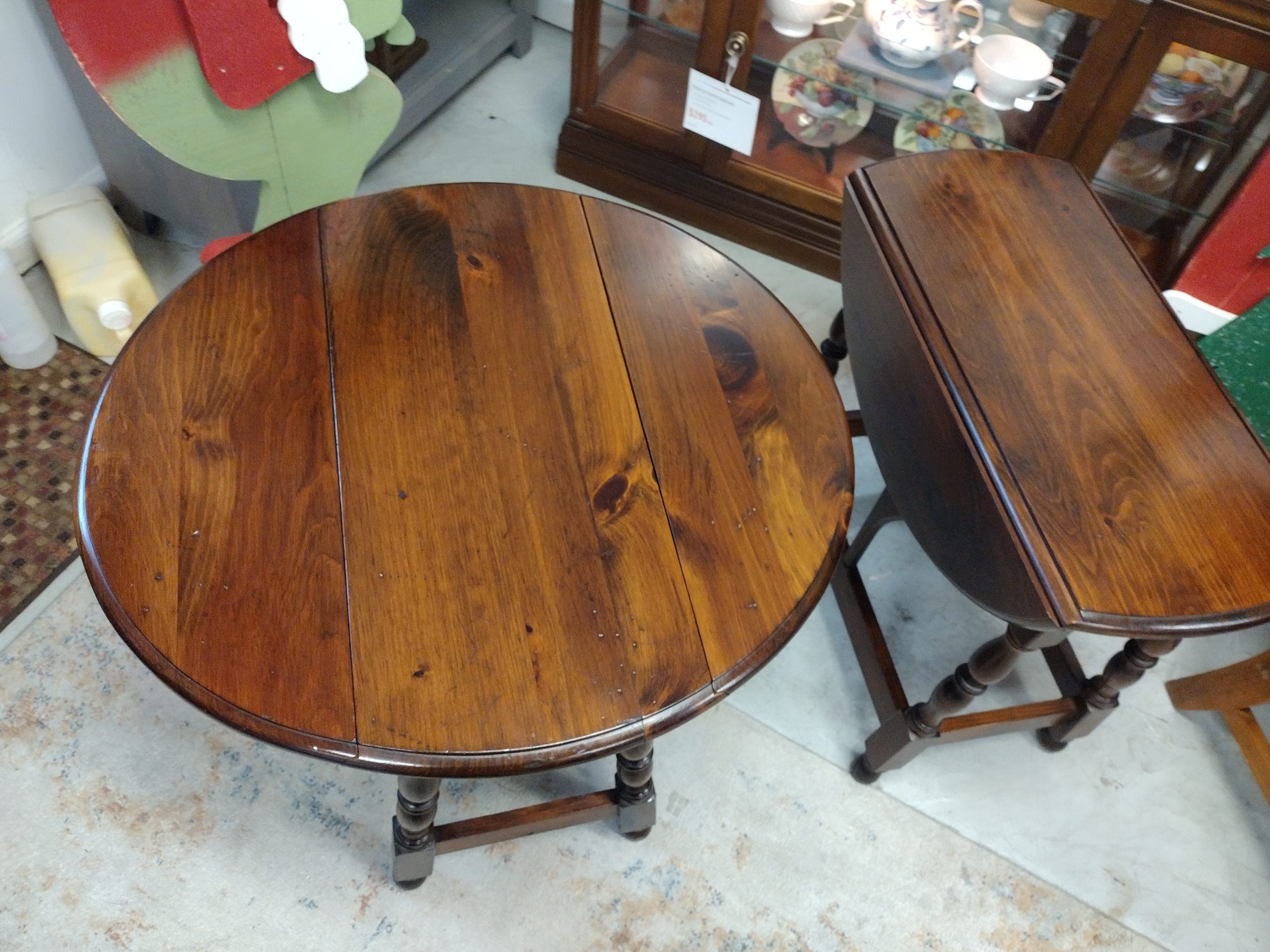 Dark Pine Drop Leaf End Table Set - Image 2