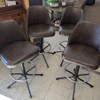 4 Vintage Brown Vinyl Bar Stools