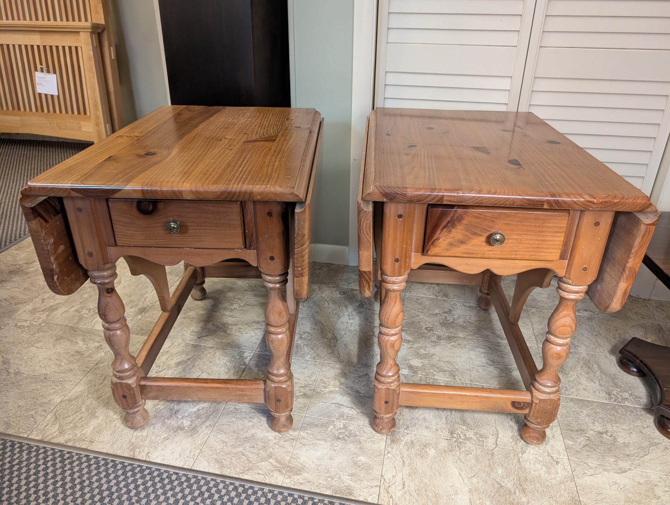Real Wood Drop Leaf End Table Set