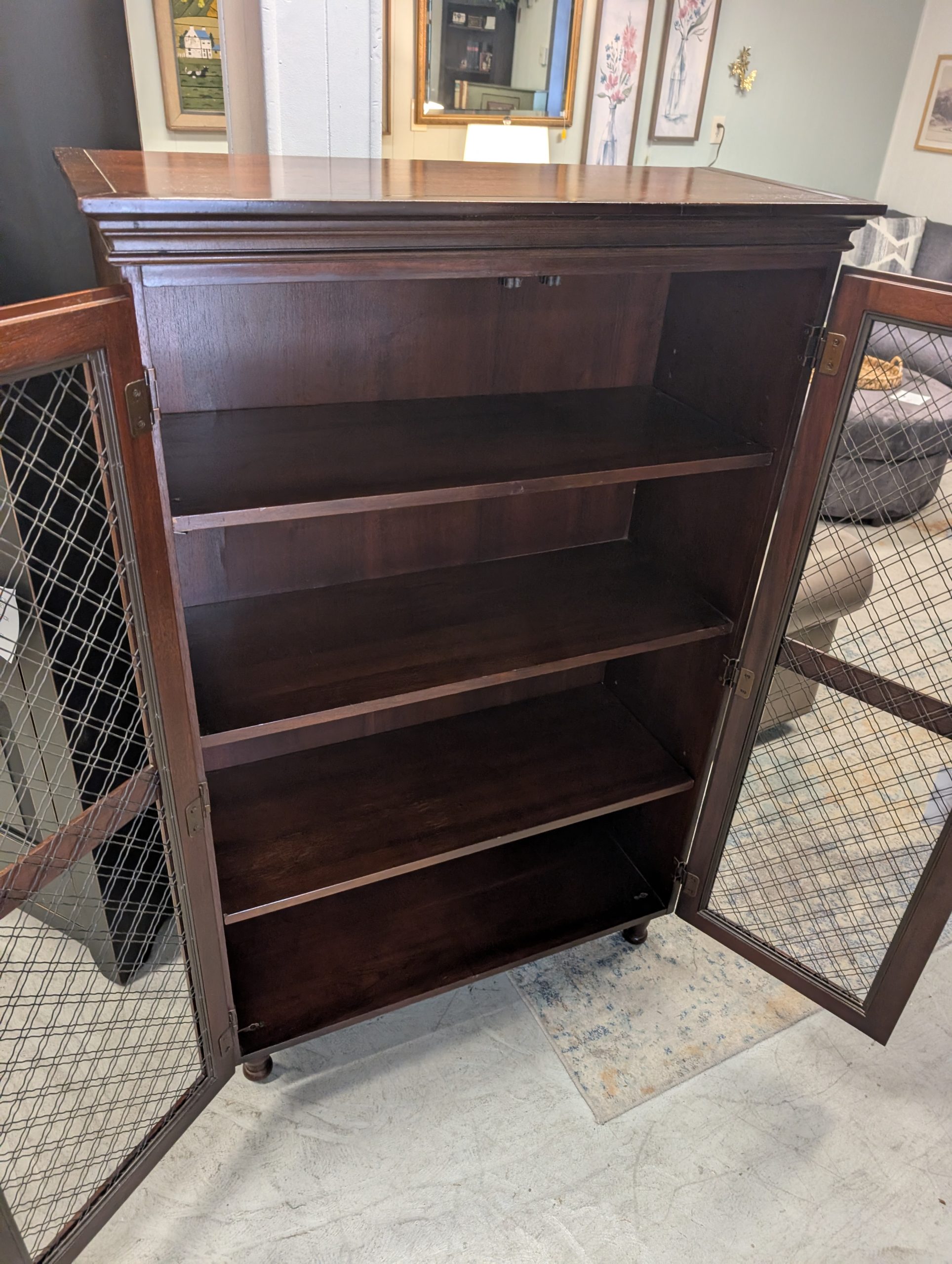 Mahogany Bookcase with Wire Doors - Image 2