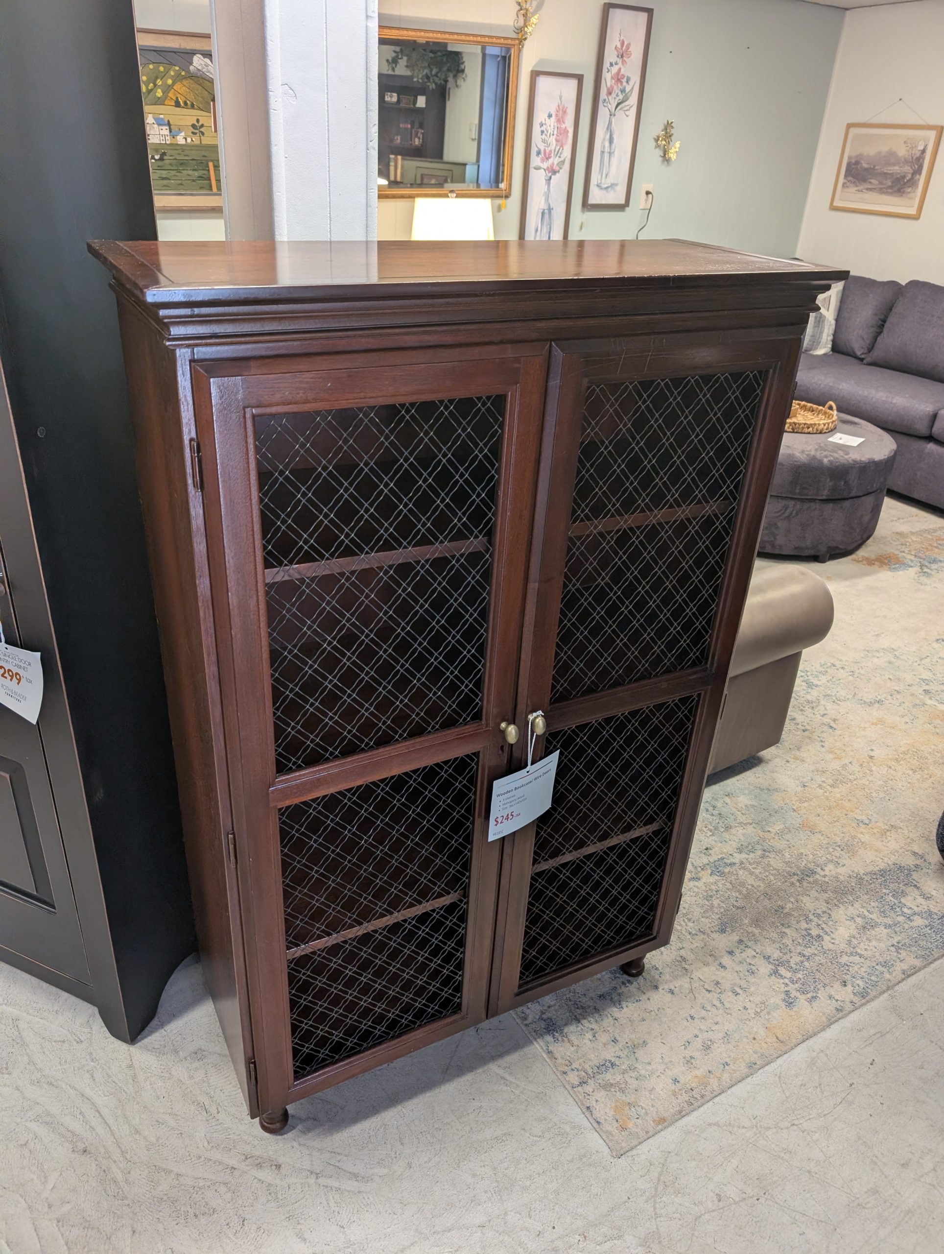 Mahogany Bookcase with Wire Doors