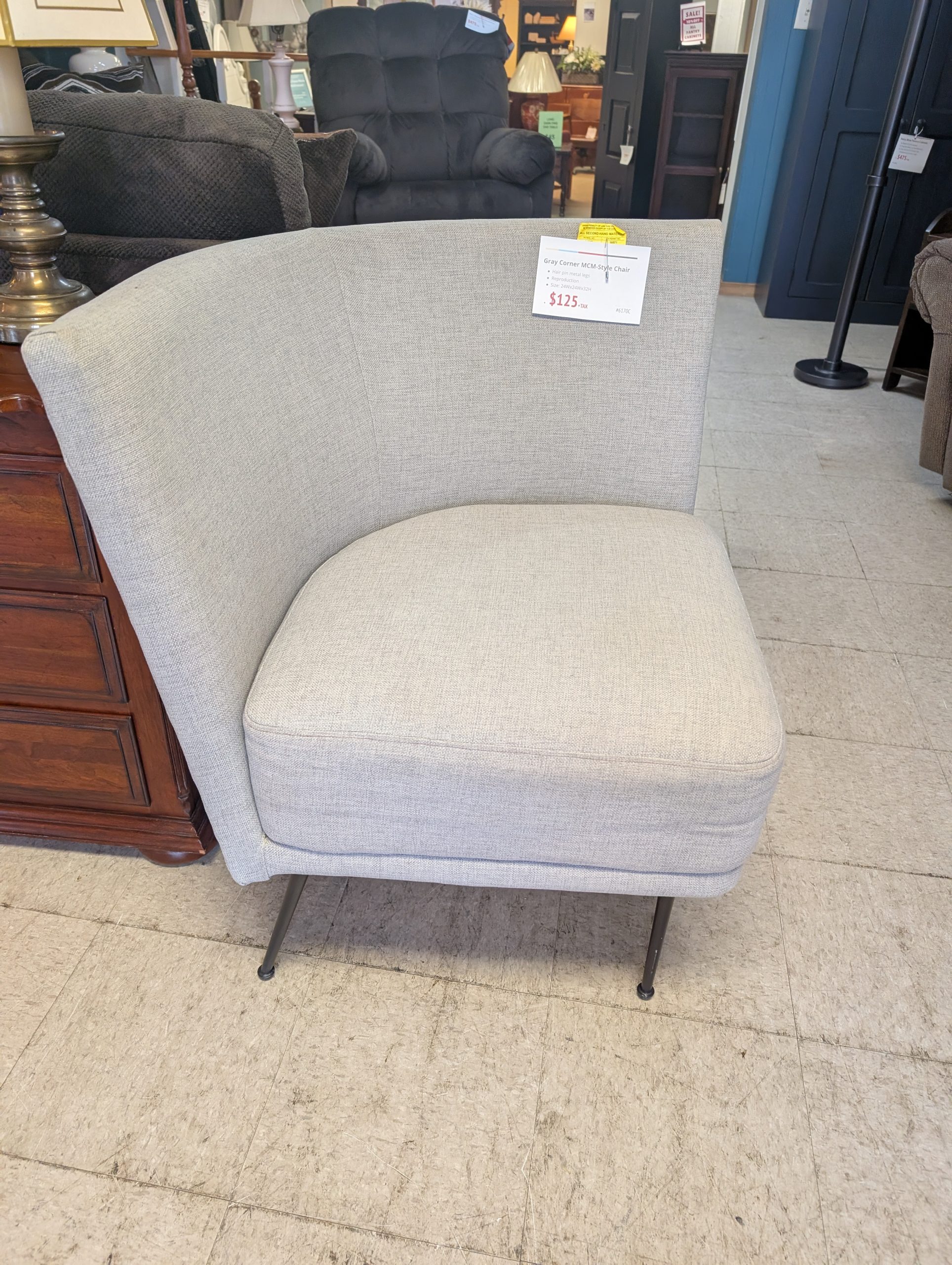 Corner Gray MCM Style Chair - Image 2