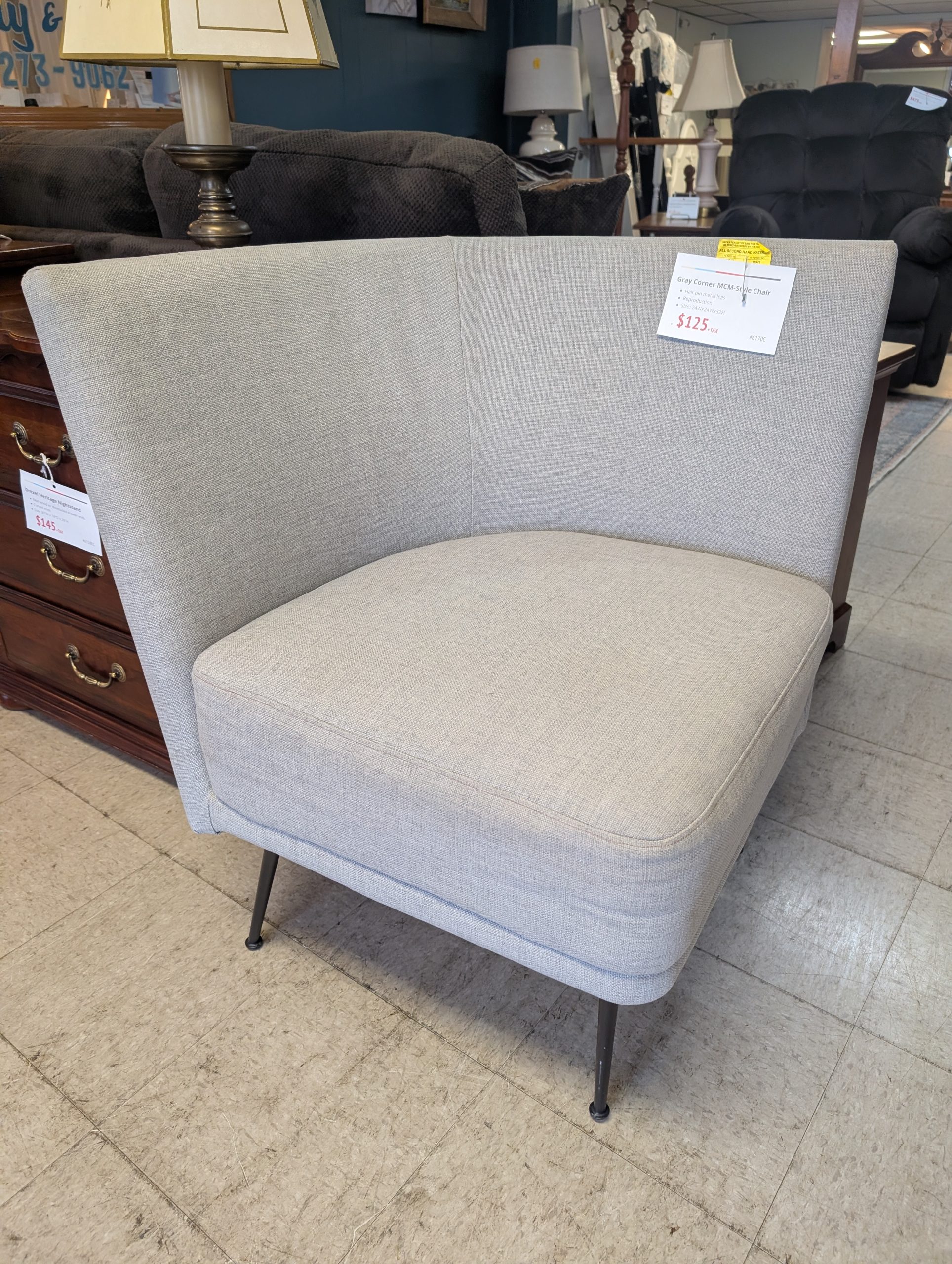 Corner Gray MCM Style Chair