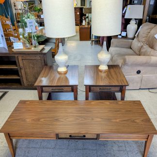 MCM End Table Set w/ Rattan Fronts