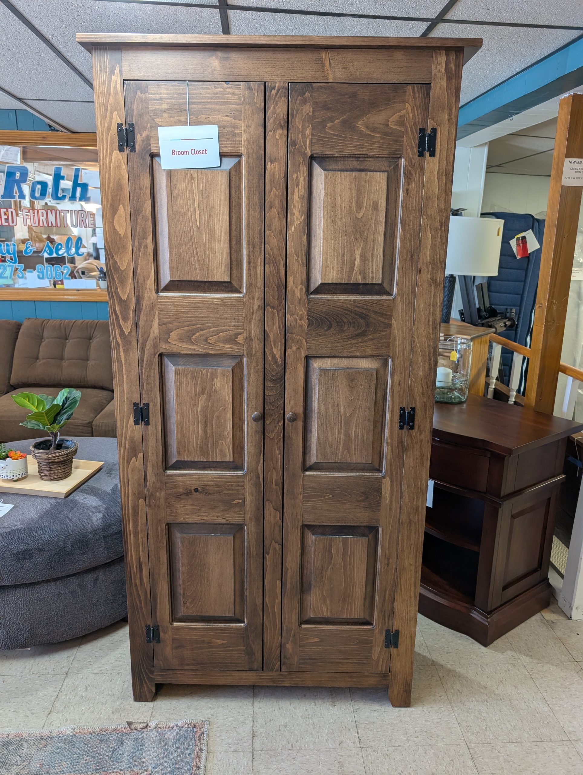 Walnut Brown Pantry Broom Cabinet
