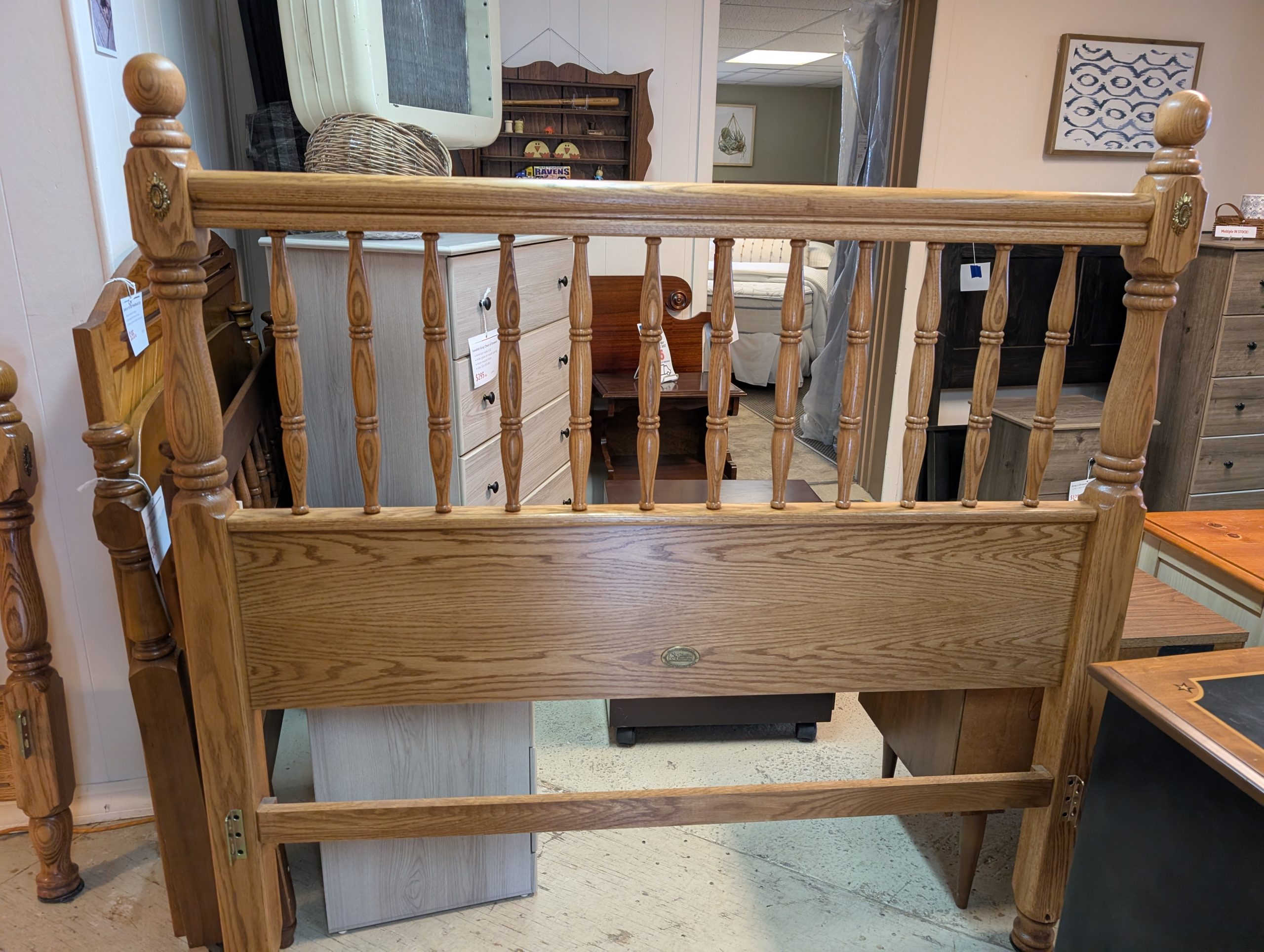Oak Full Size Headboard with Metal Rails
