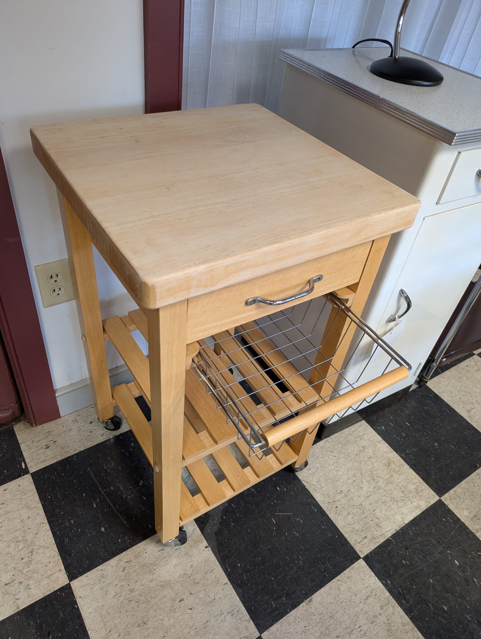 Butcher Block Kitchen Cart with Rack