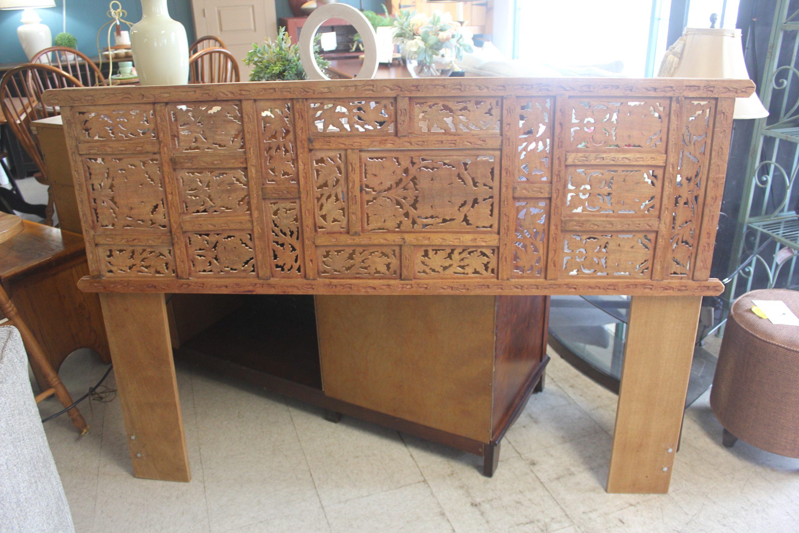 Queen Carved Wooden Headboard with Rails