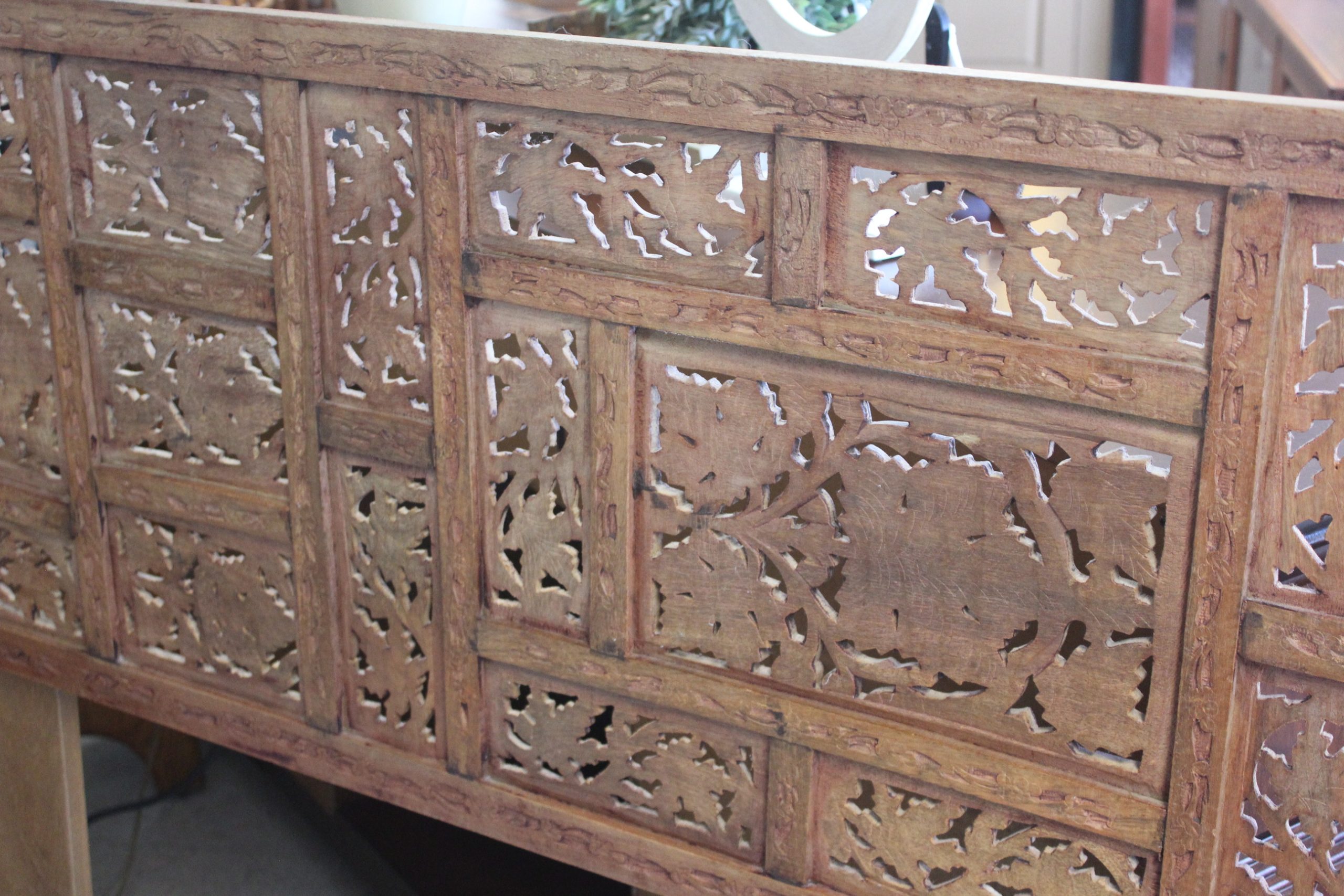Queen Carved Wooden Headboard with Rails - Image 2