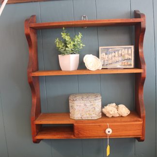 Vintage Wooden Wall Shelf with Drawer
