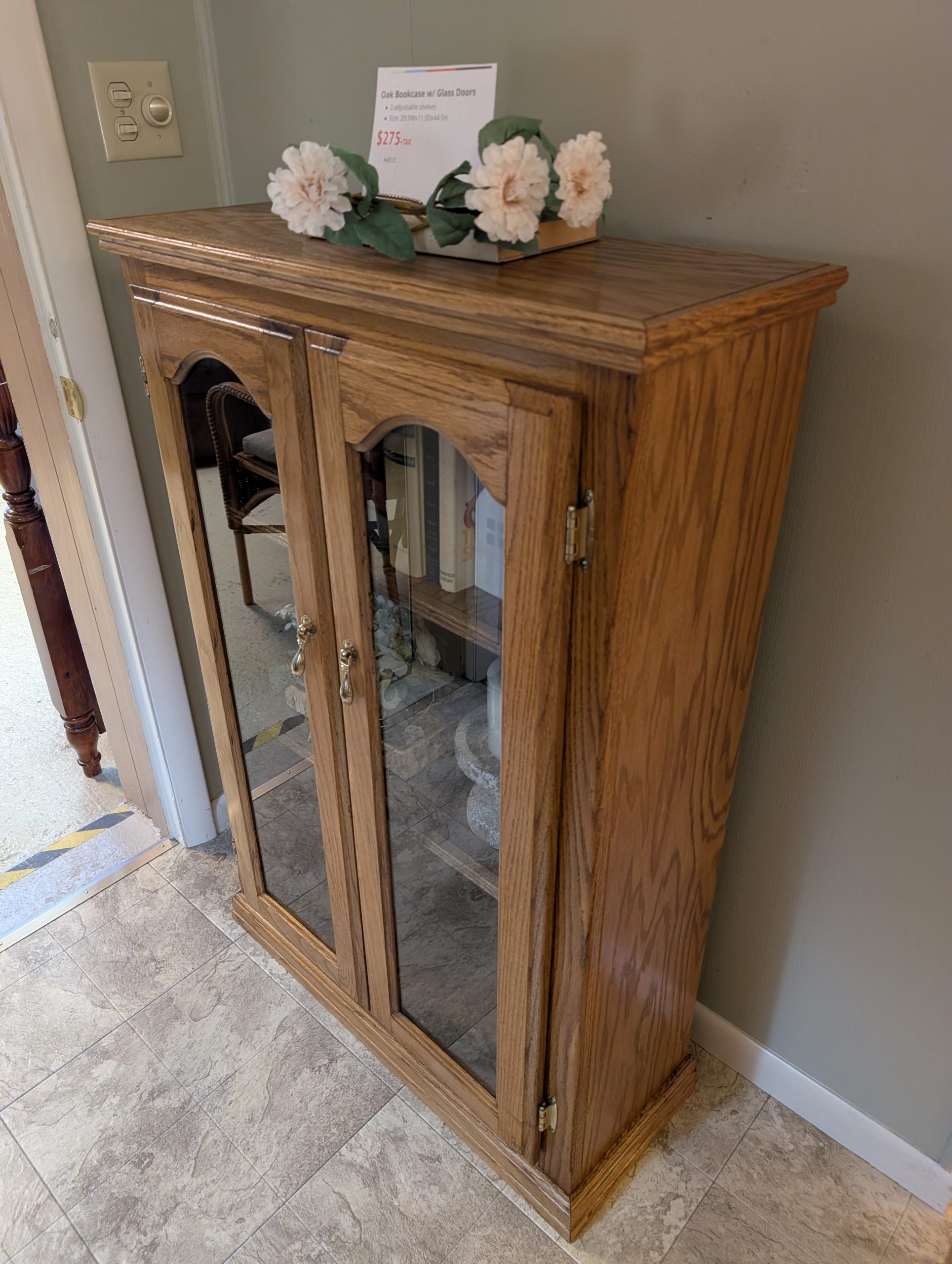 Oak Bookcase with Glass Doors - Image 2