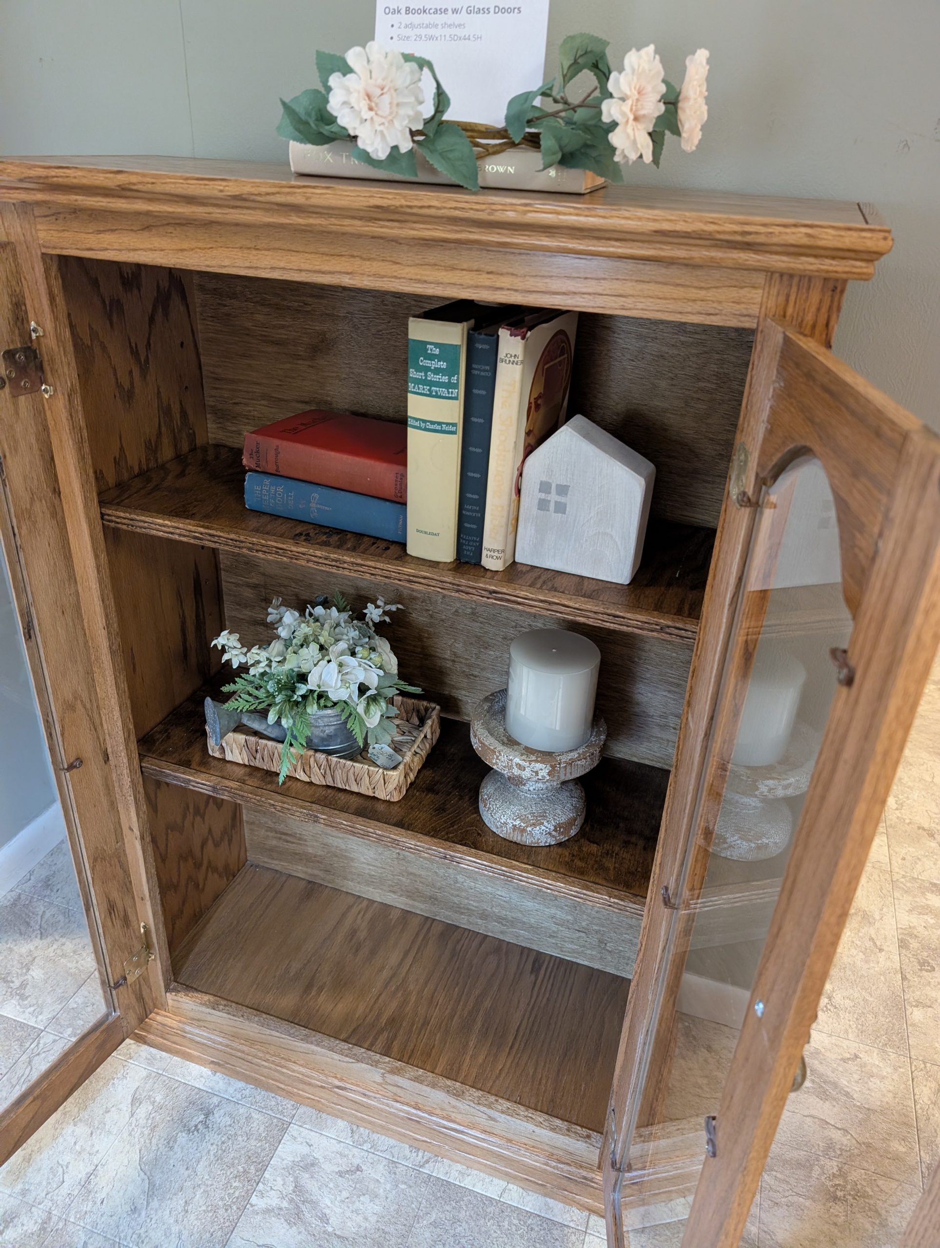 Oak Bookcase with Glass Doors - Image 3
