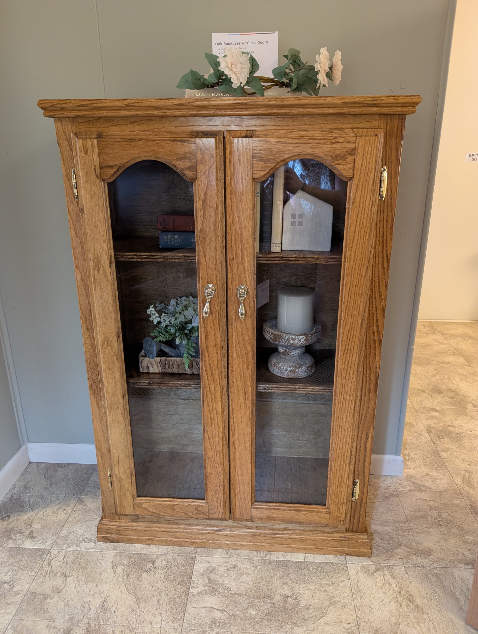 Oak Bookcase with Glass Doors