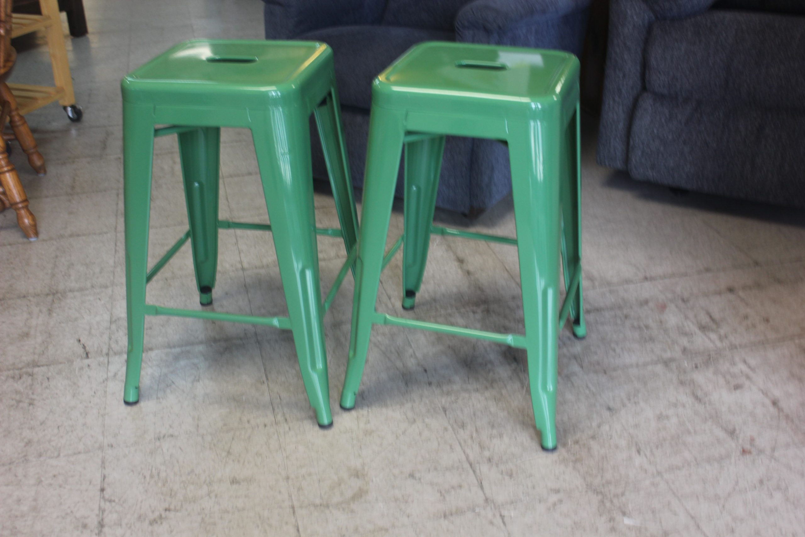 Green Metal Stacking Stool Set