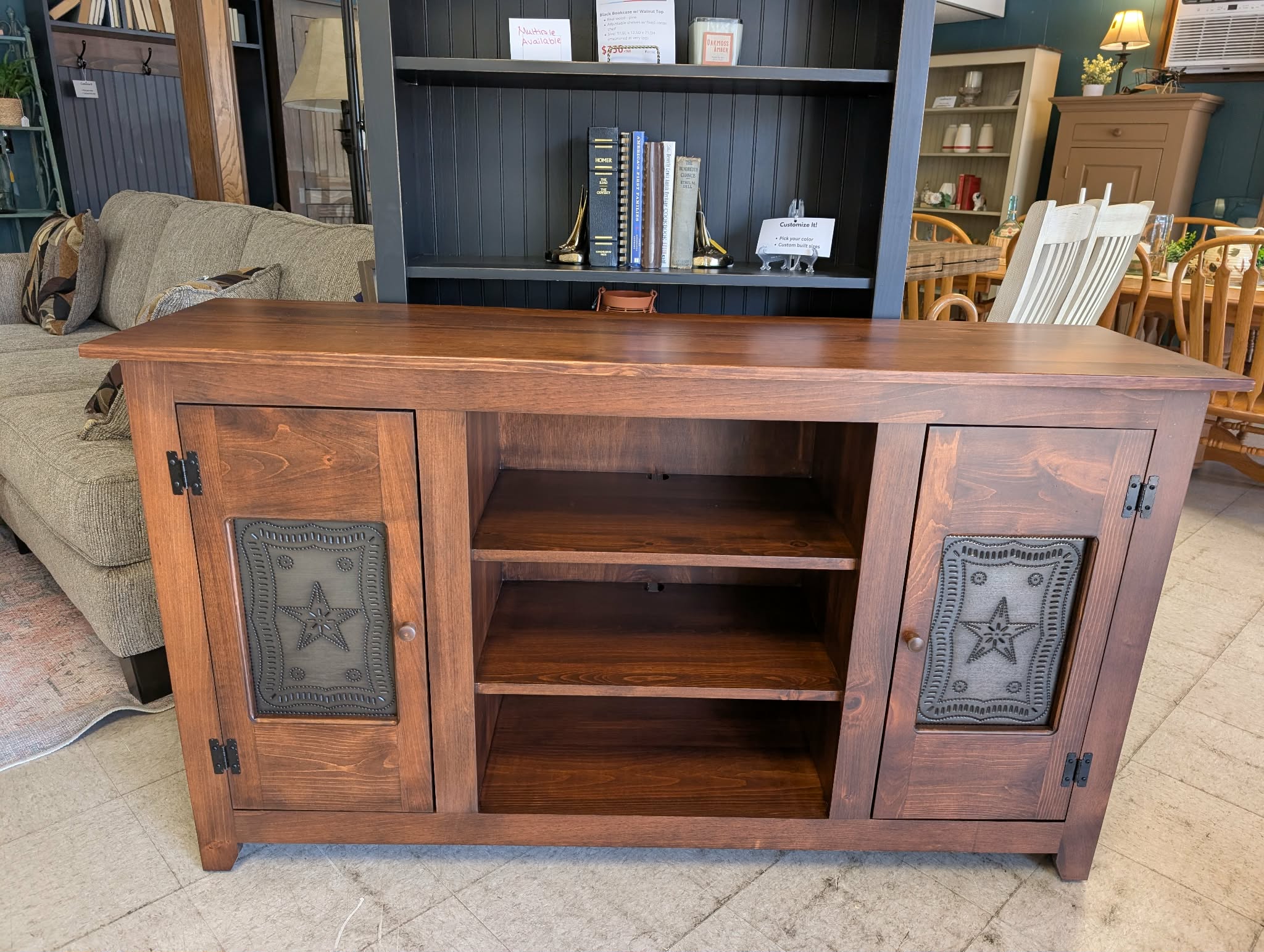 Harvest Brown TV Stand w/ Tin Doors