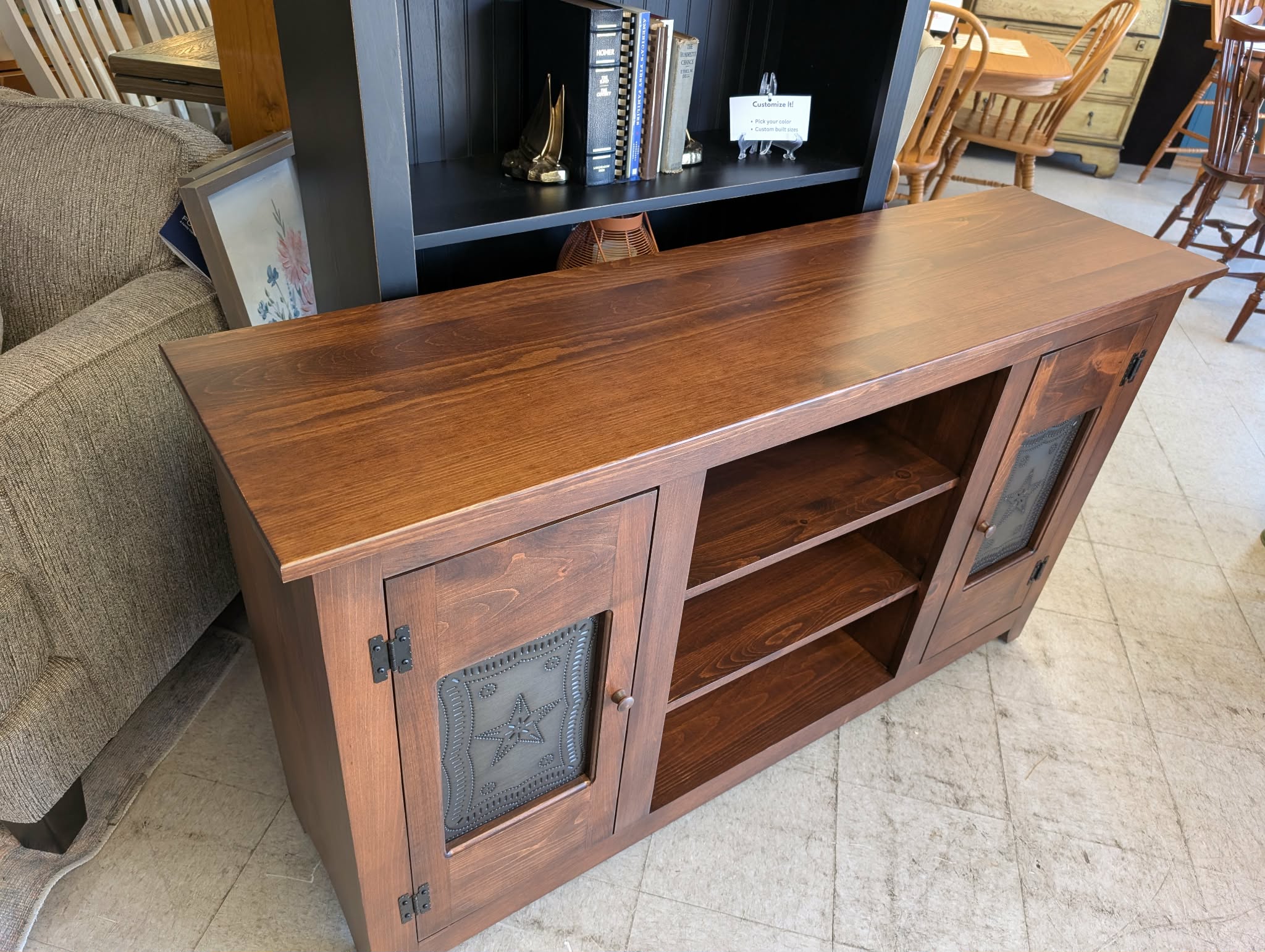 Harvest Brown TV Stand w/ Tin Doors - Image 2